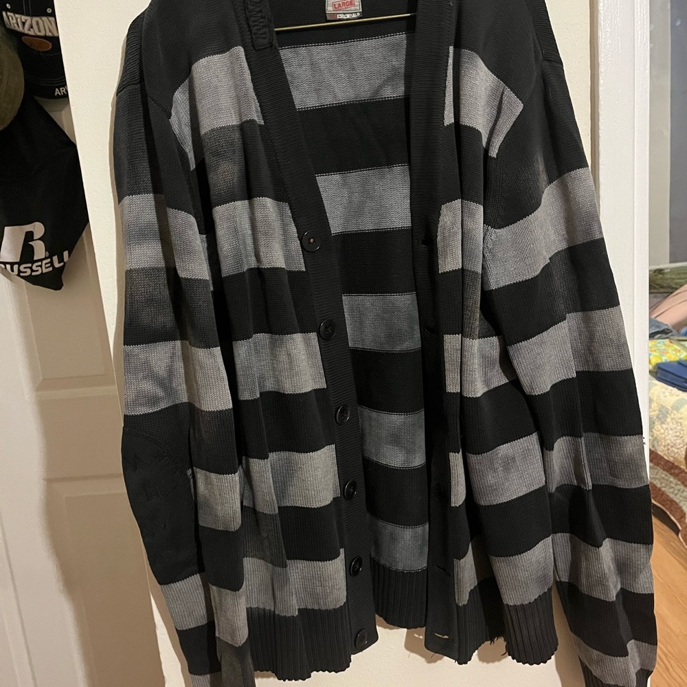 Triple Five Soul Black and Gray Striped Cardigan